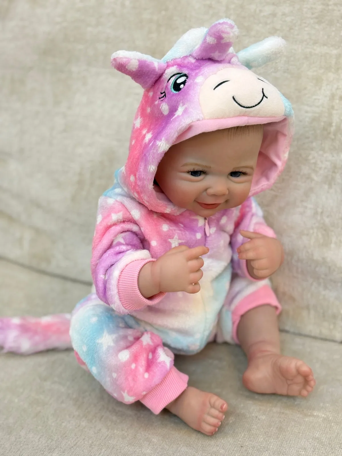 18 인치 실물 같은 다시 태어난 아기 인형 소녀 비비안 수제 베베 페인트 머리 신생아 인형 어린이 생일 선물