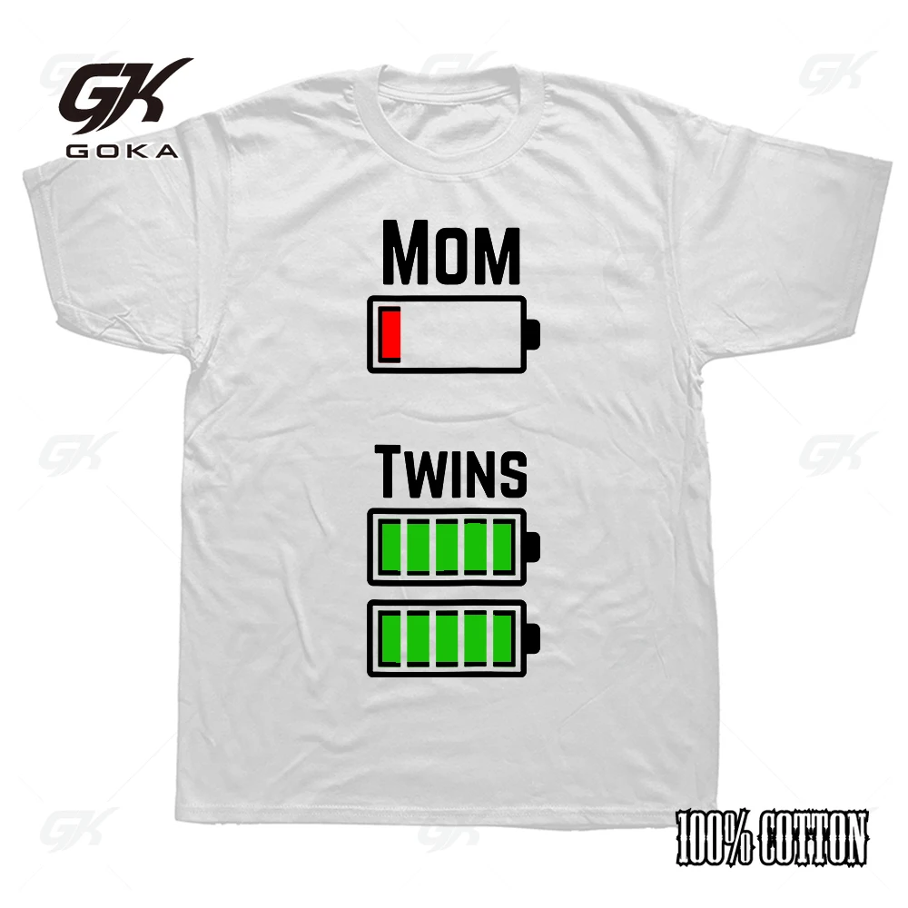 Low Battery Mom of Twins Print T Shirt Hip Hop Cotton T Shirts Comfortable Vintage Unisex Clothes Harajuku Breathable Loose Tees