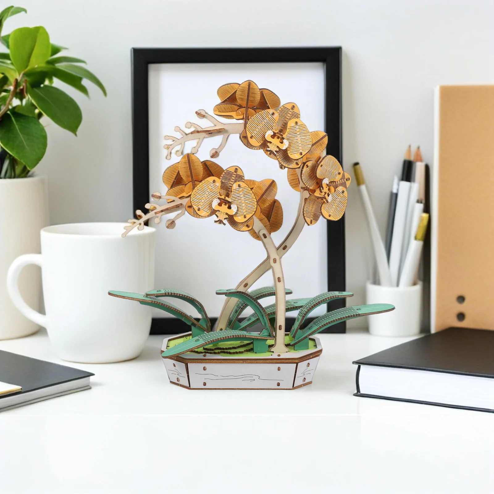 3D Wooden Flower Puzzle Kit Phalaenopsis Diy Building Set Natural Wood Craft Desktop Decor Artificial Bouquet Educational Puzzle