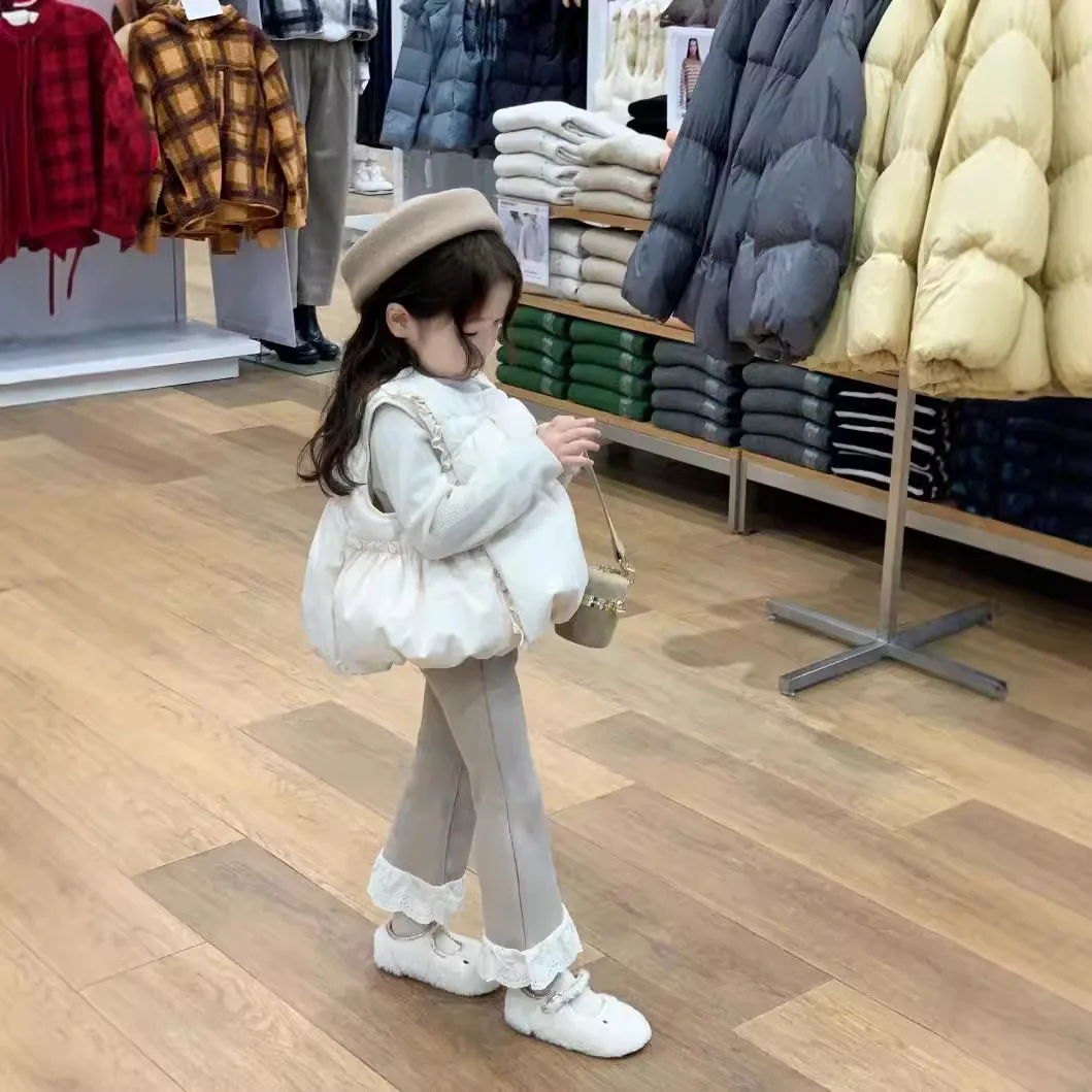 

Vest Girls Autumn and Winter New Korean Fashionable Round Neck Solid Color Down Cotton Vest Kids Clothes Girls