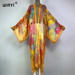 Kimono kimono letnie pozłacane kaftany okrycie plażowe dla kobiet elegancki kardigan seksowny płaszcz afrykański stroje plażowe sukienka długa