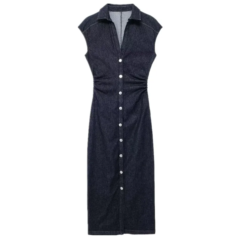 2024년 여름 여성 출퇴근용 미디 슬림 원피스 캐주얼 패션 단일 소재 00%