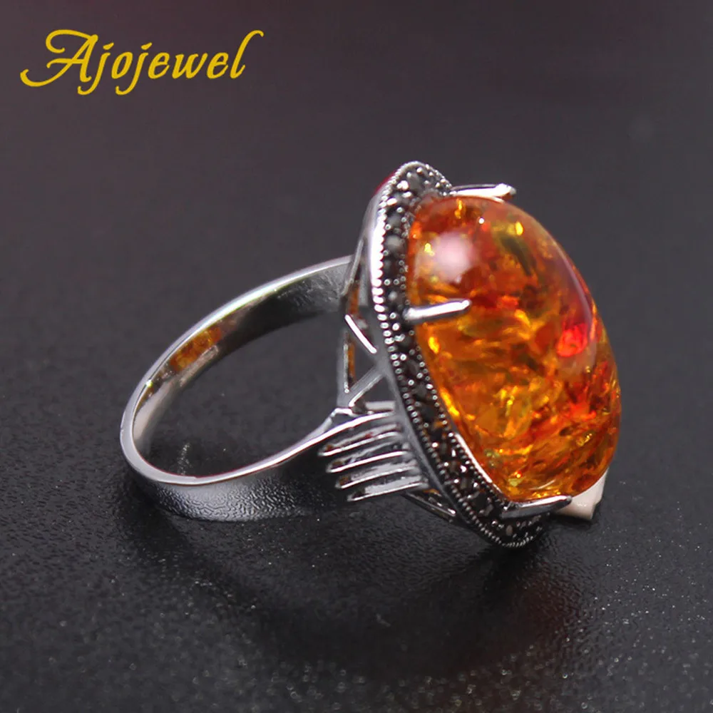 Ajojewel Big Oval Orange Stone Rings Women Black Rhinestone Jewelry Finger Nice Ladies Gift