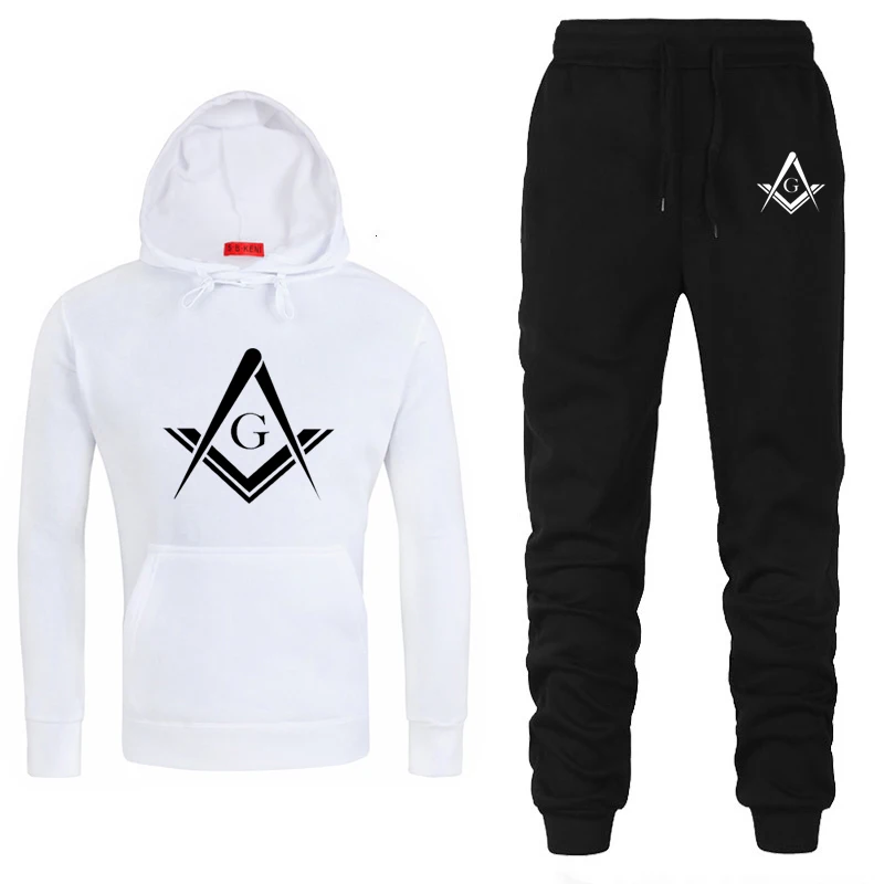 

Men's outdoor hoodie and pants, Mason print, casual, smiling, high-quality, neutral, sporty, 2-piece set