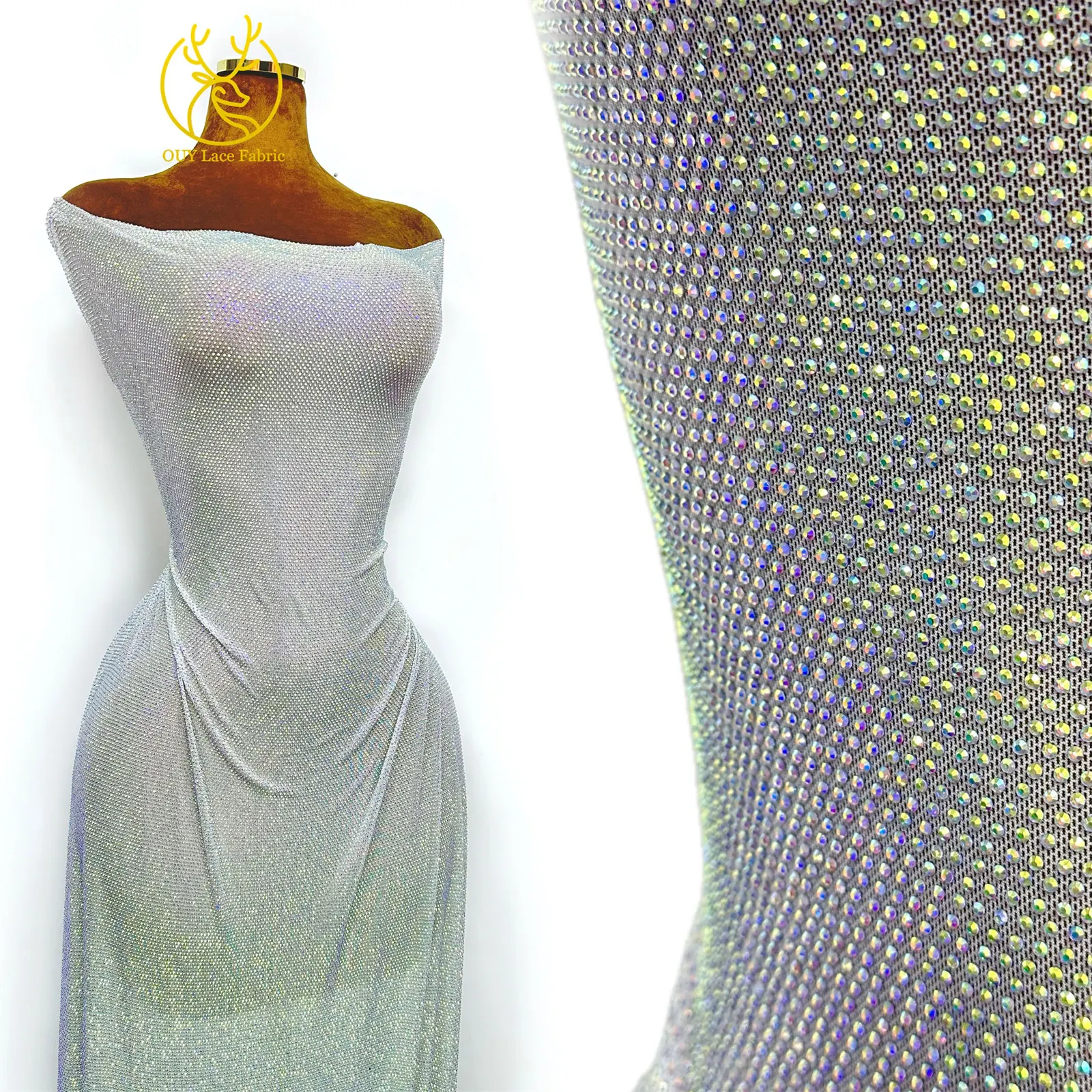 Luxuriöser Glas-Strass-Spitzenstoff im afrikanischen Stil, 2026 französischer und nigerianischer Stretch-Spitzenstoff, Party-Kleid, in 1 Yard genäht. – Detail 4