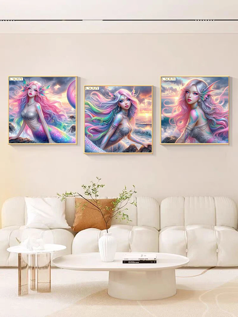 

Фэнтези русалок Фея Пыль Квадратная дрель Полный Diy Алмазная картина Вышивка крестиком Кристалл Вышивка Мозаика Декор Nee