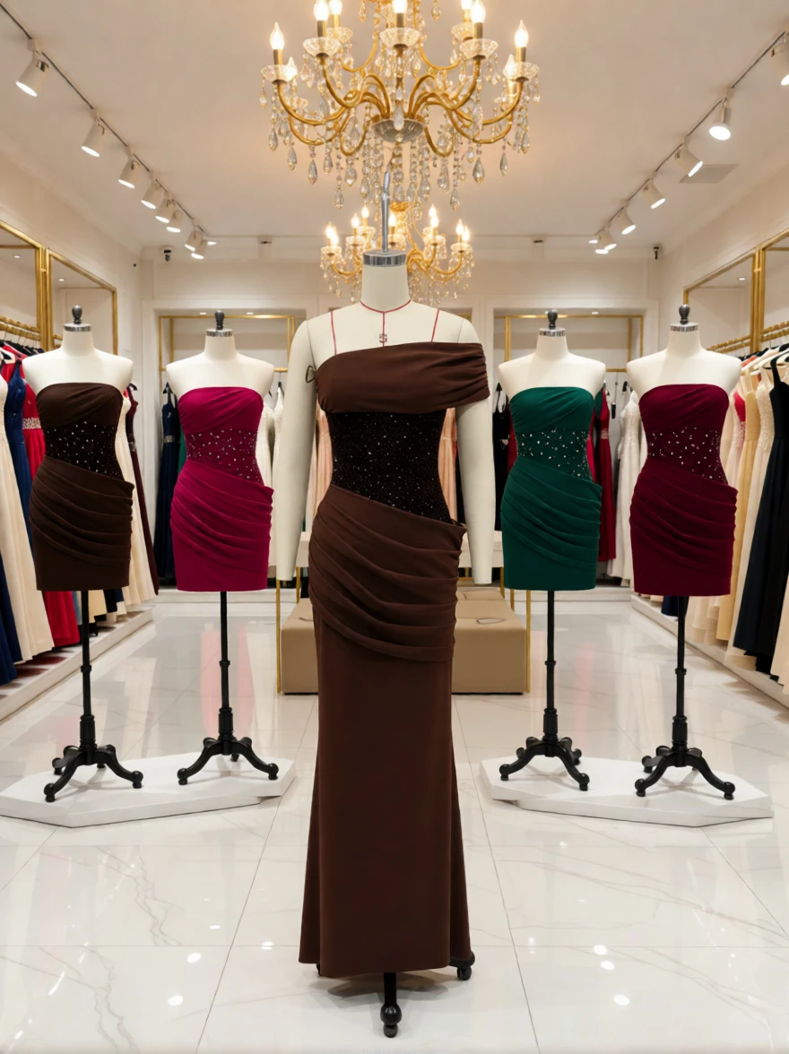 올리게이 여성용 이브닝 드레스 럭셔리 2025 맥시 빈티지 원숄더 벨벳 드레스 신상 브라운 드레이프드 세레모니 파티 드레스