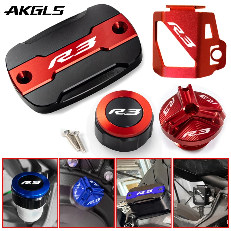 

For YAMAHA YZF R3 YZFR3 YZF-R3 2015-2024 2025 Motorcycle Accessories Front Rear Brake Fluid Reservoir Tank Cover Oil Filler Cap