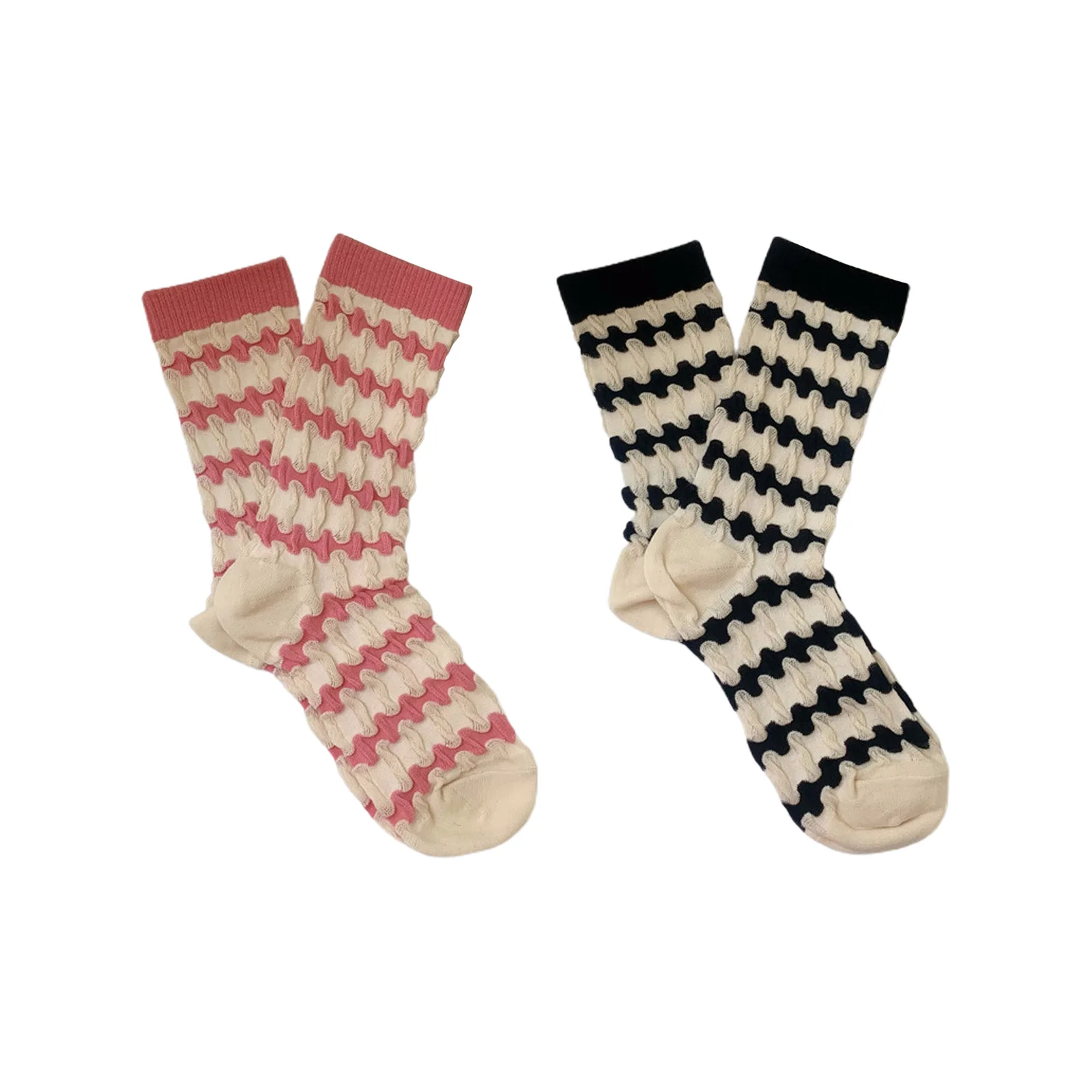 

Тонкие носки конфетных цветов до середины икры, 1 пара каждого цвета: розовый и черный.