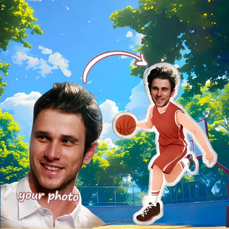 Custom Basketball Fan Pillow, Personalized Photo Face And Body Combined Design, Double-Sided Digital Printing, Suitable for Sofa