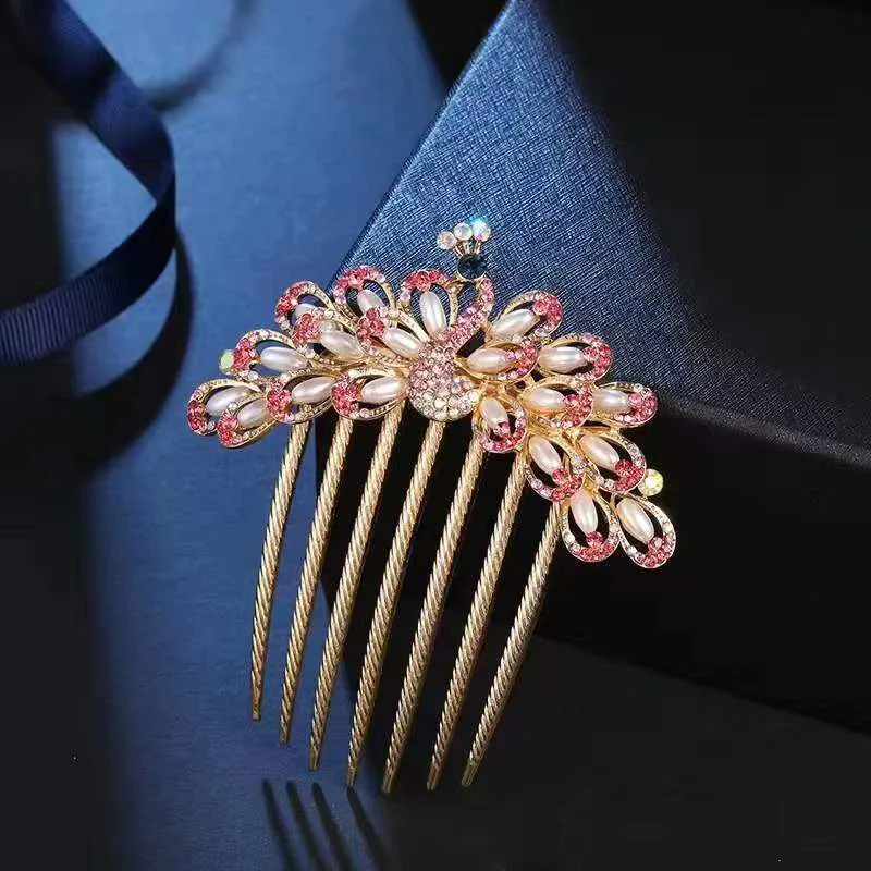 

1 шт., винтажная расческа со стразами в виде павлина, аксессуары для волос, лента с жемчугом, расческа для волос, ювелирные изделия из сплава, головной убор, пластина для волос C