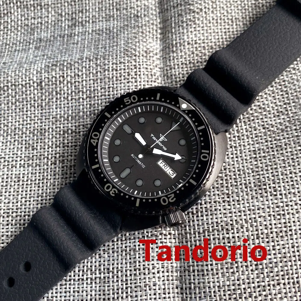 Tandogio – montre de plongée automatique pour hommes, 44mm, verre saphir NH36A, 200M, affichage jour/Date, bracelet en caoutchouc, noir, cadran PVD,