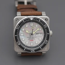 New Square 20ATM Waterproof Diver Watch Cases Mechanical Watches NH35 Movement Sapphire Glass Fashion Bezel Leather Strap