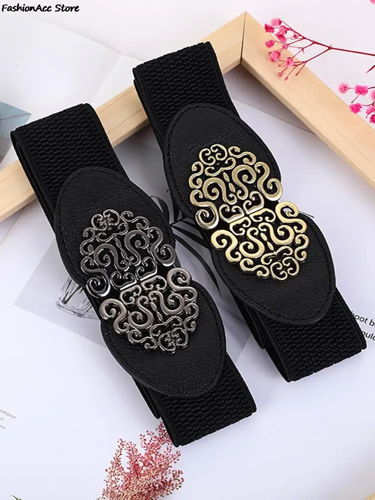 Korean Fashion Ladies Decorated Elastic Wide Belt Buckle Dress Sweater Sweater Waist Belt for Woman