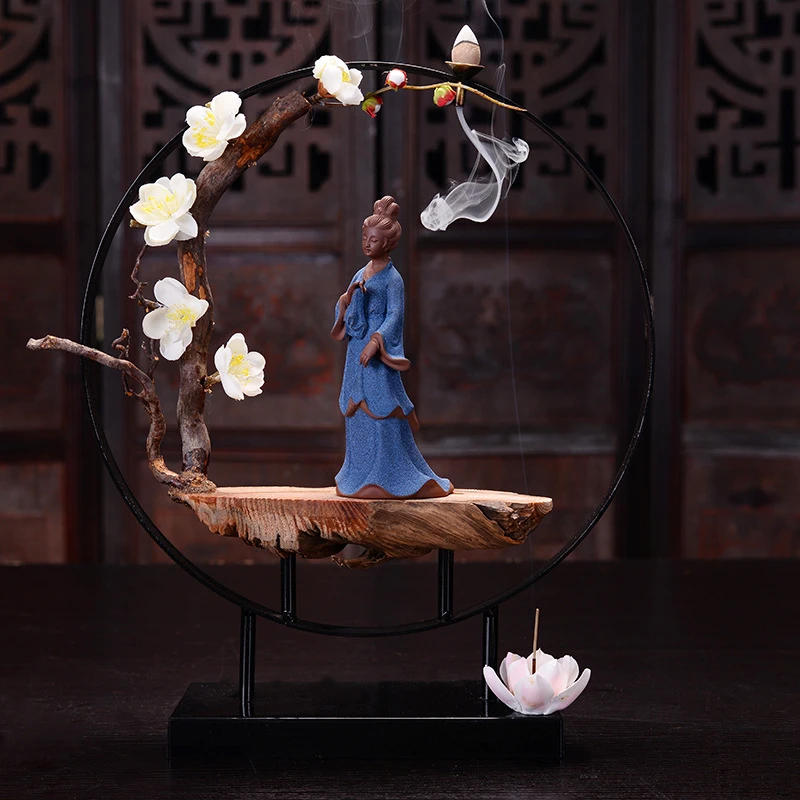 Chinese Zen-Style Backflow Incense Burner, Ceramic Ornament For Home Living , Room, Tea Ceremony, Shop, And Office Decor