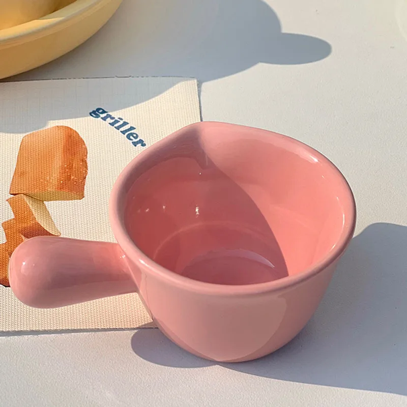 Korean-style Vinegar Sauce Ceramic Bowl Coffee Creamer Dipping Dish With Handle Househeld Solid Colour Salad Dipping Bowls