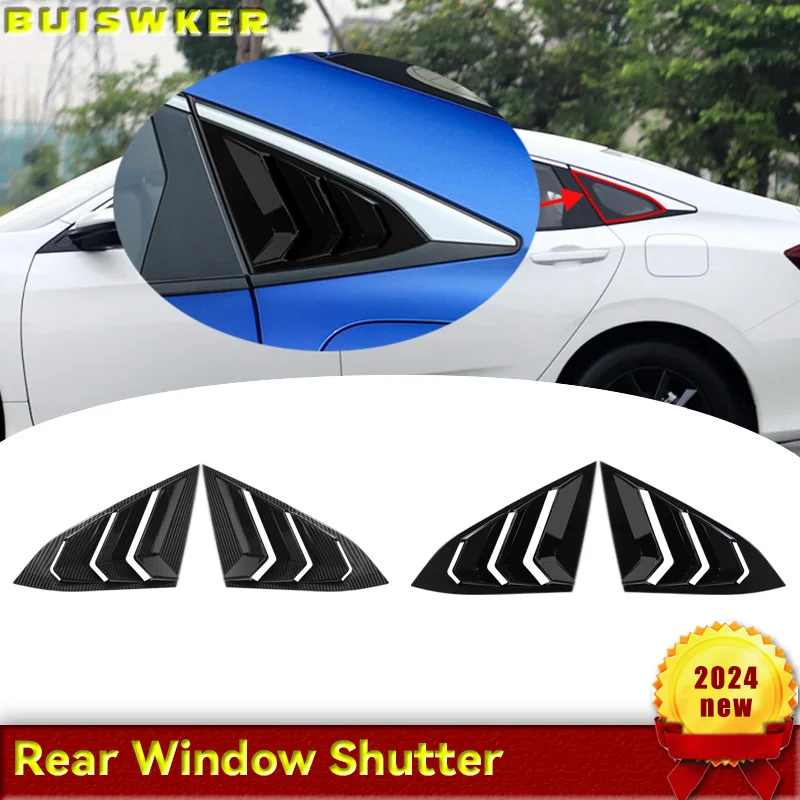 For Honda Civic 10th 2016-2021 Car Rear Triangle Window Louver Side Shutter Blind Shades Cover Trim Sticker Vent Carbon