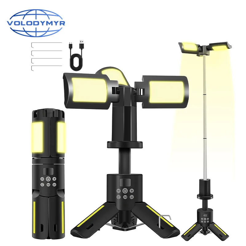 

VOLODYMYR Portable Camping Lights with Stand 5000LM Rechargeable LED Flashlight 9 Color Modes Collapsible Camping Lantern Tent