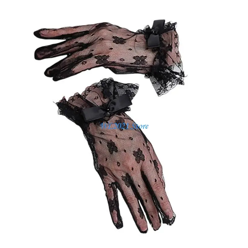 

G5GC 2pack Short Lace Mesh Gloves Princesses Birthday Party Gloves Sunscreen Gloves