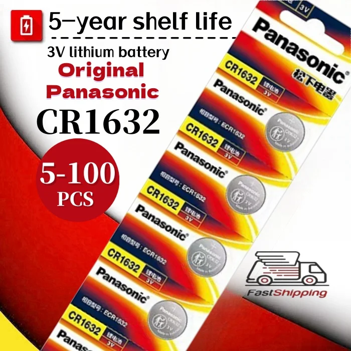 

Original Panasonic 5-100PCS CR1632 LM1632 BR1632 ECR1632 Lithium Cell Button Calculator Toy Medical for Watch Key Electronics