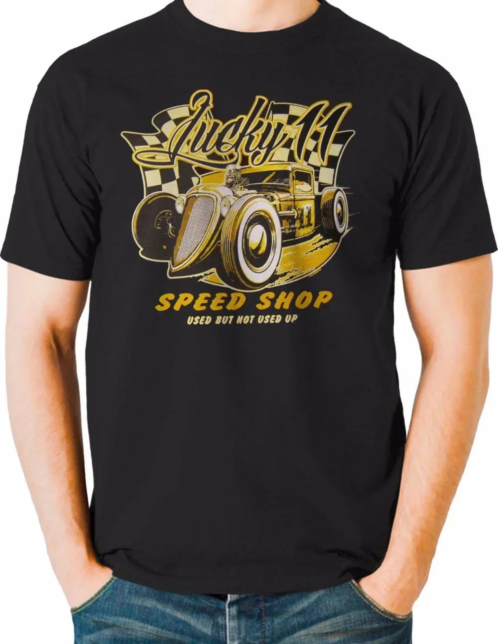 

Vintage Lucky Hot Rod Speed Shop Race Car T-Shirt 100% Cotton O-Neck Short Sleeve Summer Casual Mens T-shirt Streetwear