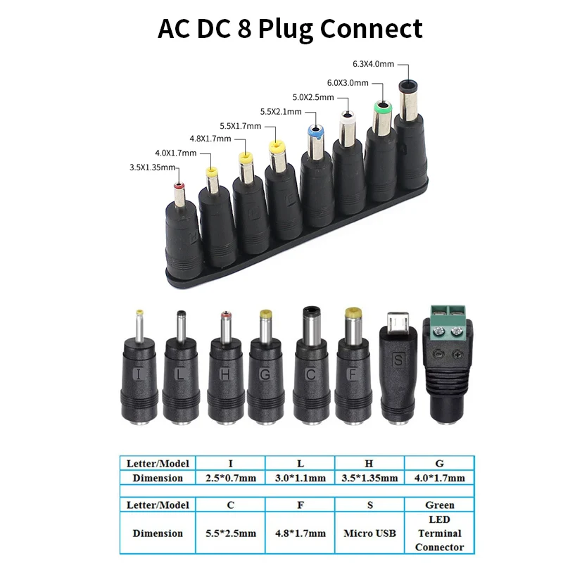 8PCS/10PCS Universal 5.5MM*2.1MM 2.5MM AC DC JACK 8 Plug Power Adapter Connector Kits for Laptop Power Supply Plug Jack Sets