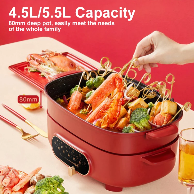 سوبور-طباخ كهربائي متعدد الوظائف ، وعاء تسخين منزلي غير لاصق ، درجة حرارة متعددة ، أدوات مطبخ ، 5.5L