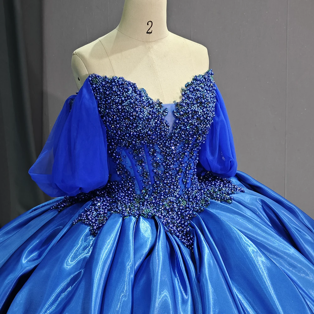 Sweetheart Neck Blue Quinceanera Dress Sweet 15 Gowns Sequin  Lace Appliques Off Shoulder Vestidos De 15 Anos 1247