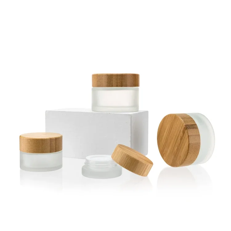 Bamboe deksel zalfpotjes matglas lotion cosmetische hervulbare containers glas mat helder amber zalfpotje met bamboe deksels