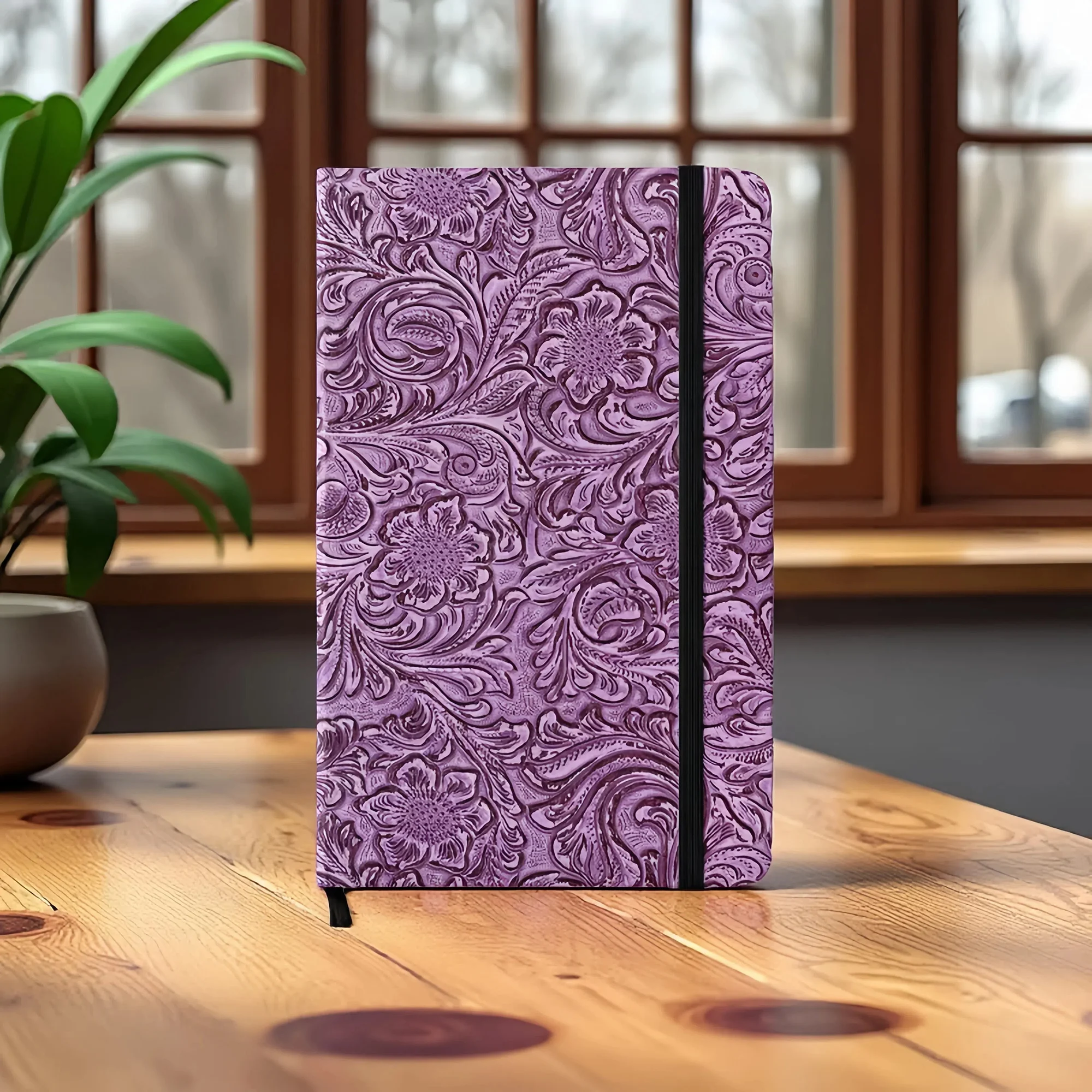 BUKE Retro-Notizbuch mit Blumenmuster und Punkten, 3D-geprägtes Kunstleder, A5-Format, Hardcover, 160 g/m² dickes Papier, Notizbuch mit 5x5-mm-Punktraster. – Detail 8