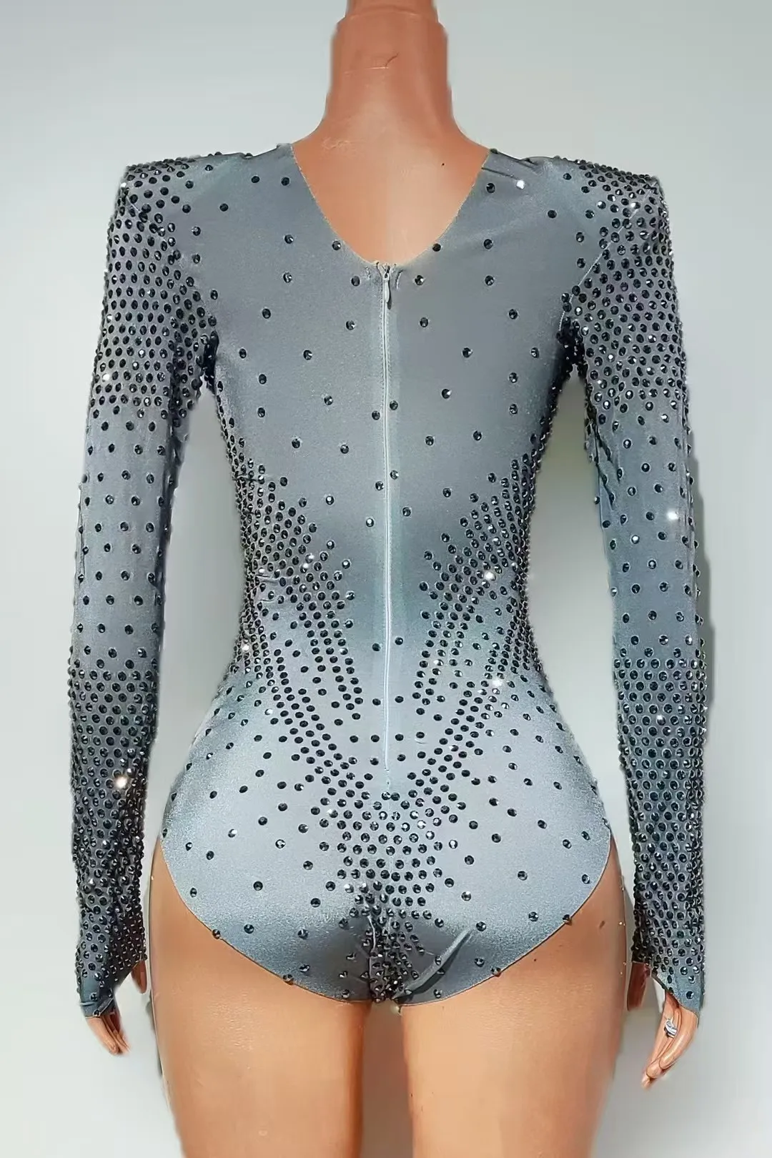 Body moulant à strass pour femmes, Costume de danse à manches longues, pour spectacle, discothèque, Bar, scène de célébration, A786