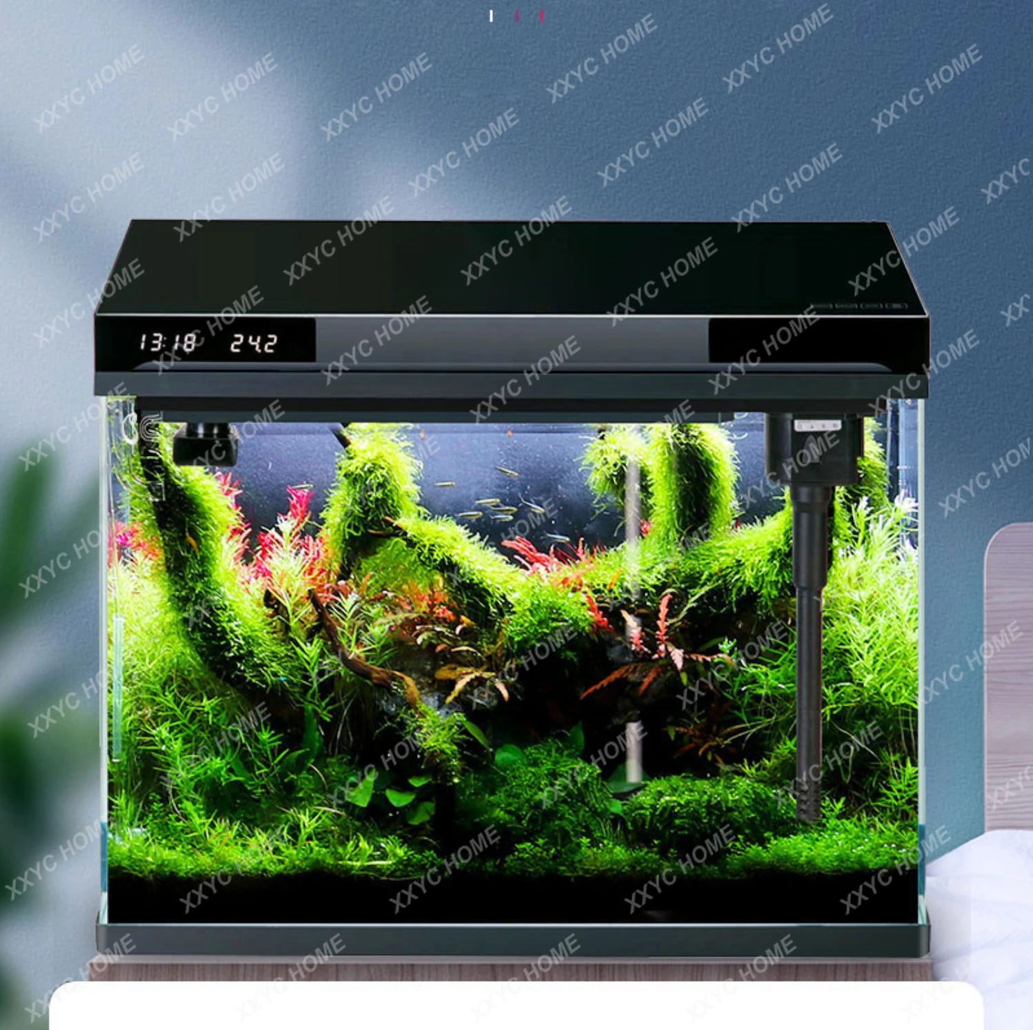 Intelligent Digital Display Aquarium Small Ecological Fish Tank Change Water Super White Glass