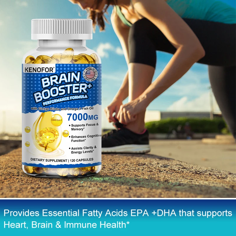 Booster cerebral - com óleo de peixe Ginkgo Biloba, Omega 3 DHA e EPA - para maior função cerebral e suporte para saúde cardiovascular