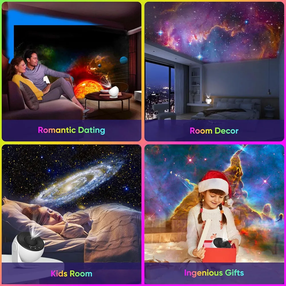 13 في 1 Galaxy Ultra Star Projector HD Image Area LED Night Light، 13 فيلمًا، 360 °   قم بتدوير مؤقت 1/2 ساعة لغرفة نوم الأطفال والكبار