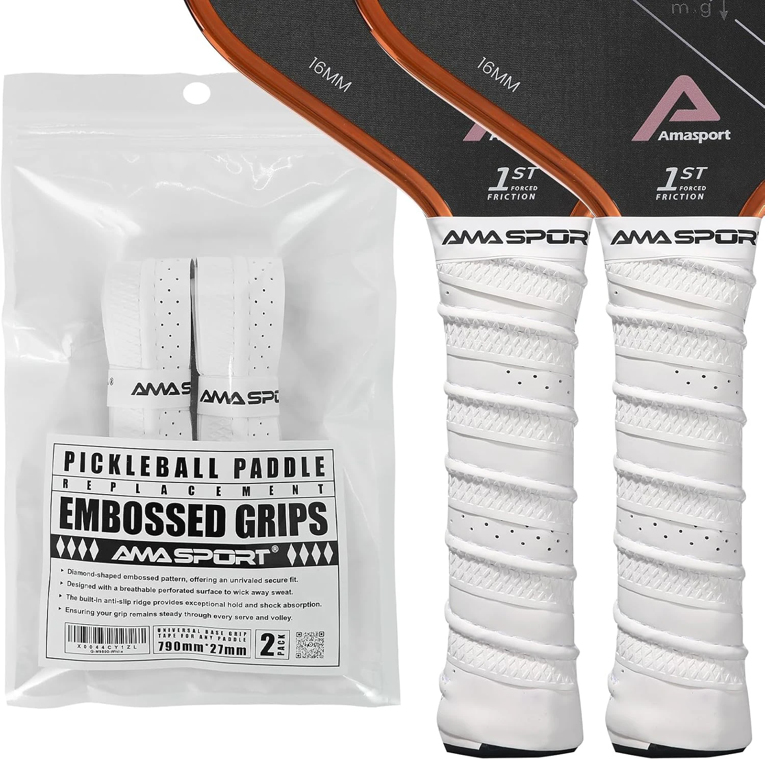 AMA SPORT Pickleball Grip Tape - Soft, Durable, Sweat Absorbing Pickleball Overgrip Tape - Easy to Use & Easy to Install-Black