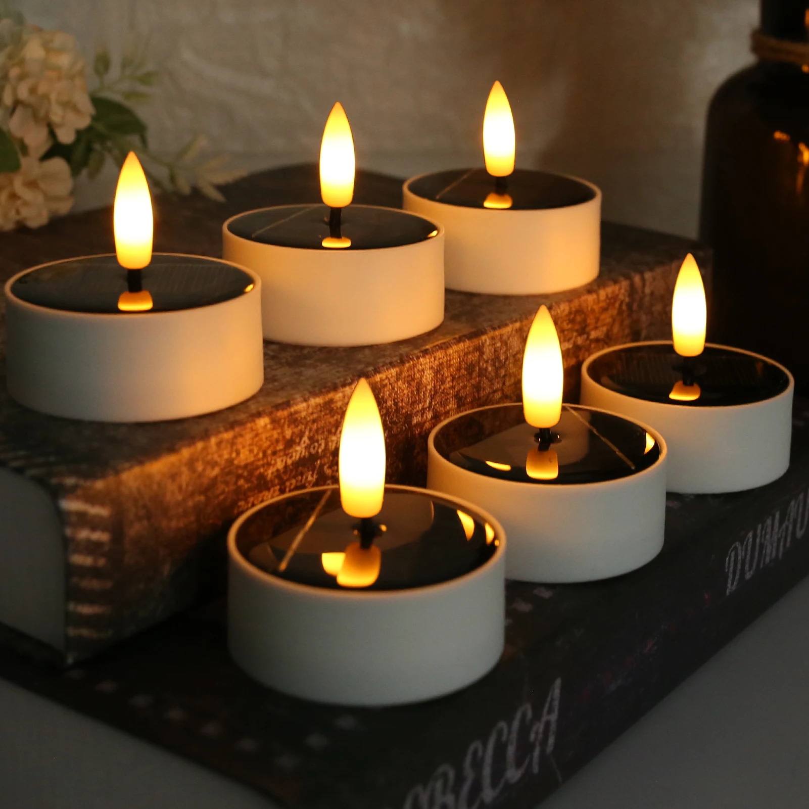 

6 шт. солнечные светодиодные чайные свечи, водонепроницаемые перезаряжаемые беспламенные уличные фонари для сада, двора, патио, украшения дома