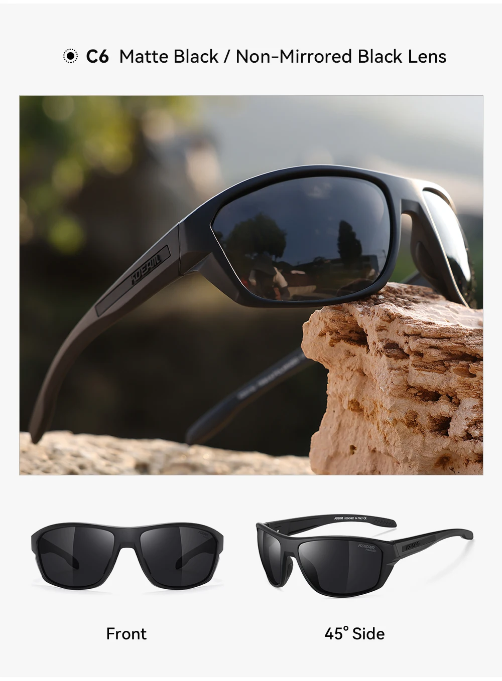 KDEAM Ganz schwarze Angelsonnenbrille, polarisierte Performance-Sport-Sonnenbrille für Herren, TR90 mit Totenkopf-Etui, Kategorie 3 – Detail 6