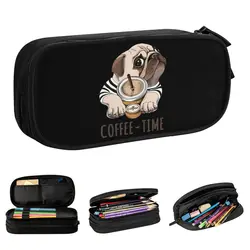 Coffee Time Pug Funny Dog Pet Pencil Cases Cute Bulldog Lover Animals Pen Box Bags Large Storage School Supplies astucci per matite