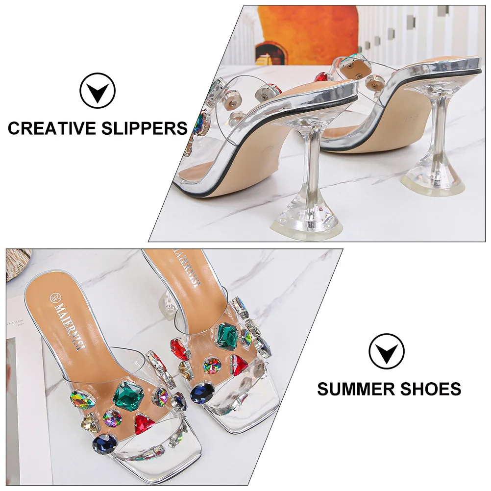 

1 пара босоножек на каблуке, элегантные женские вечерние тапочки со стразами, универсальная удобная уличная обувь на свадьбу