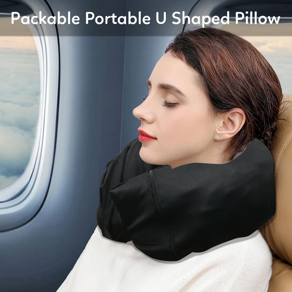 Soft Tube Neck Pillow Travel Neck Pillowcase Fillable Clothes Neck Pillows Packable Portable U Shaped Pillow