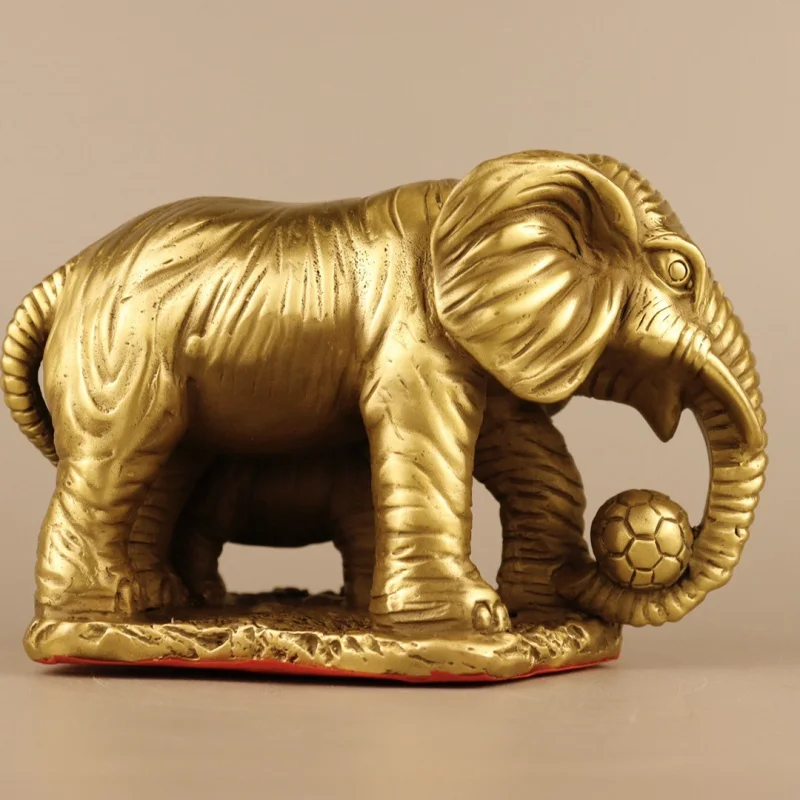 Wholesale Brass Mother and Child Elephant Ornaments Copper Long Wool Elephant Home Decoration Table-Top Decoration Creative Gift