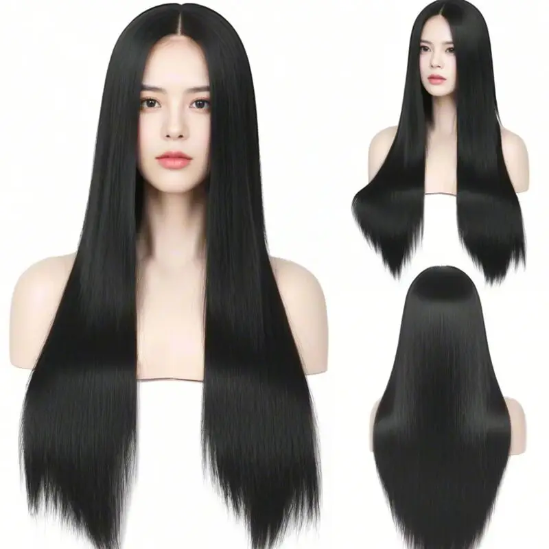 Long Black Synthetic Wig for Costume Women -Quality Synthetic Hair for Women -Versatile Style Perfeet for Any Occasion