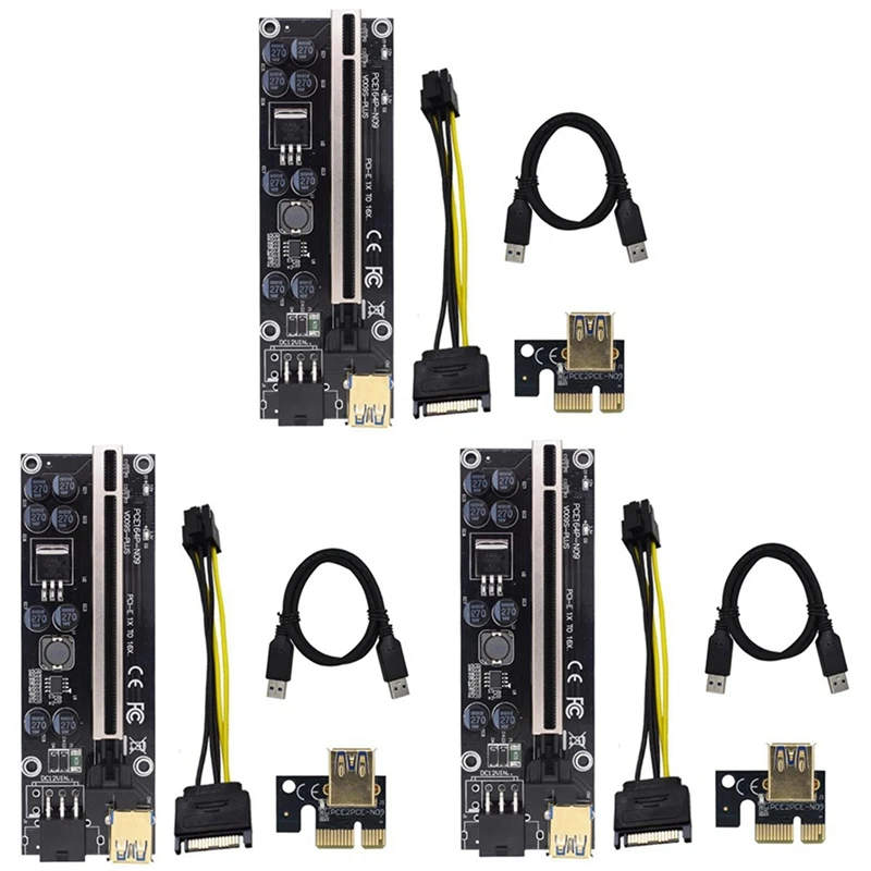 

3X VER009S Plus PCIE Райзер-карта Ver 009S Sata 15 Pin To 6 Pin Express 1X 4X 8X 16X адаптер-удлинитель Майнер