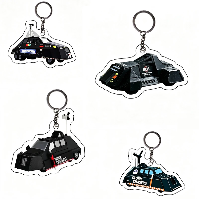 4PCS Storm Chaser Tornado Intercept Vehicle 2D Acrylic Keychain Car Model Key Ring Bag Charm Severe Weather Collectible Fan Gift