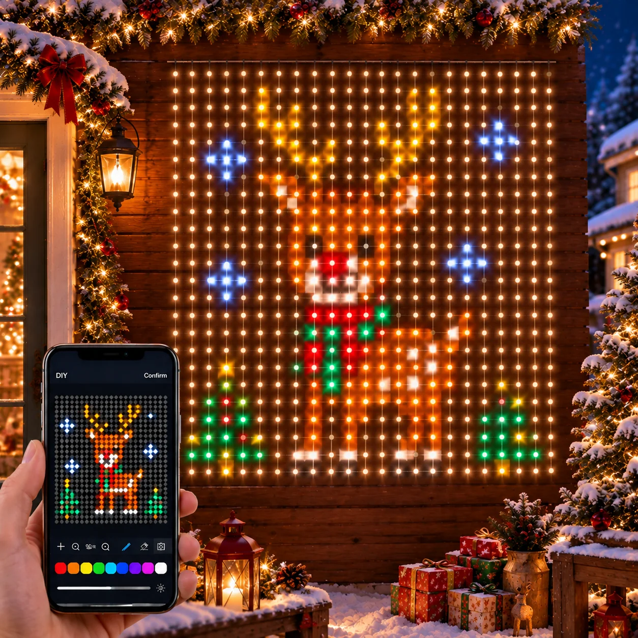RGB Pixel Curtain Lights Set Bluetooth App Control DIY Multiple Colors Smart for Halloween Christmas Window Indoor Decor