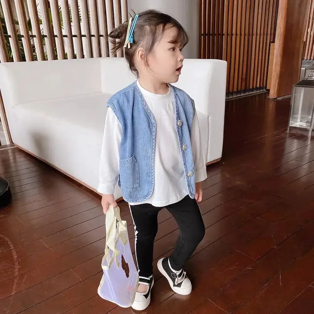 Children's Vest Spring and Autumn Season New Baby Versatile Shoulder Fashion Boys and Girls' Denim Vest Children Clothes