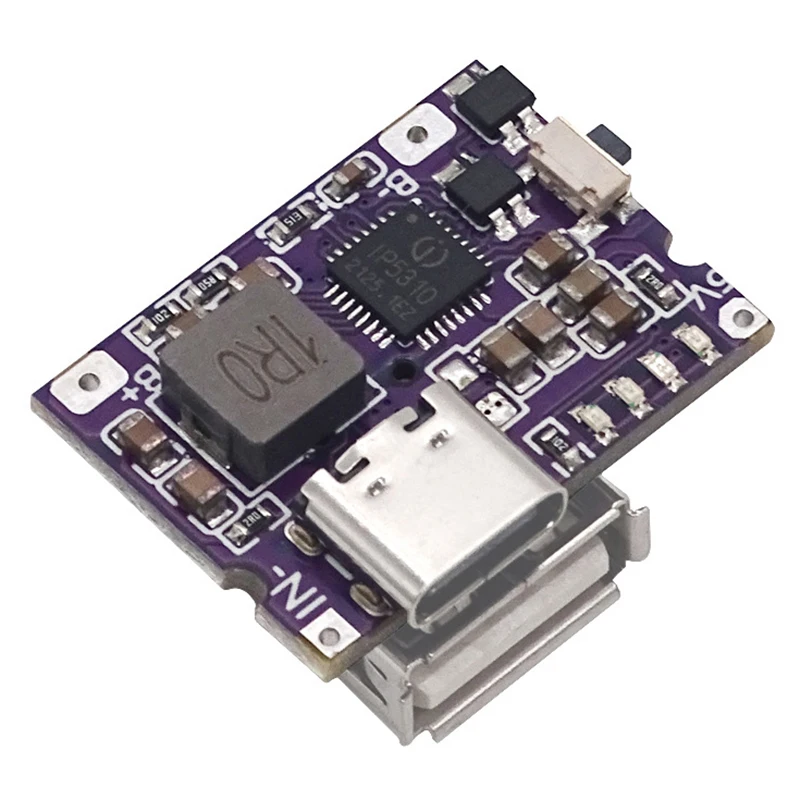Tipo-C USB 5V 3A Boost Converter Step-Up Power Module IP5310 Mobile Power Bank Acessórios com interruptor LED Indicador