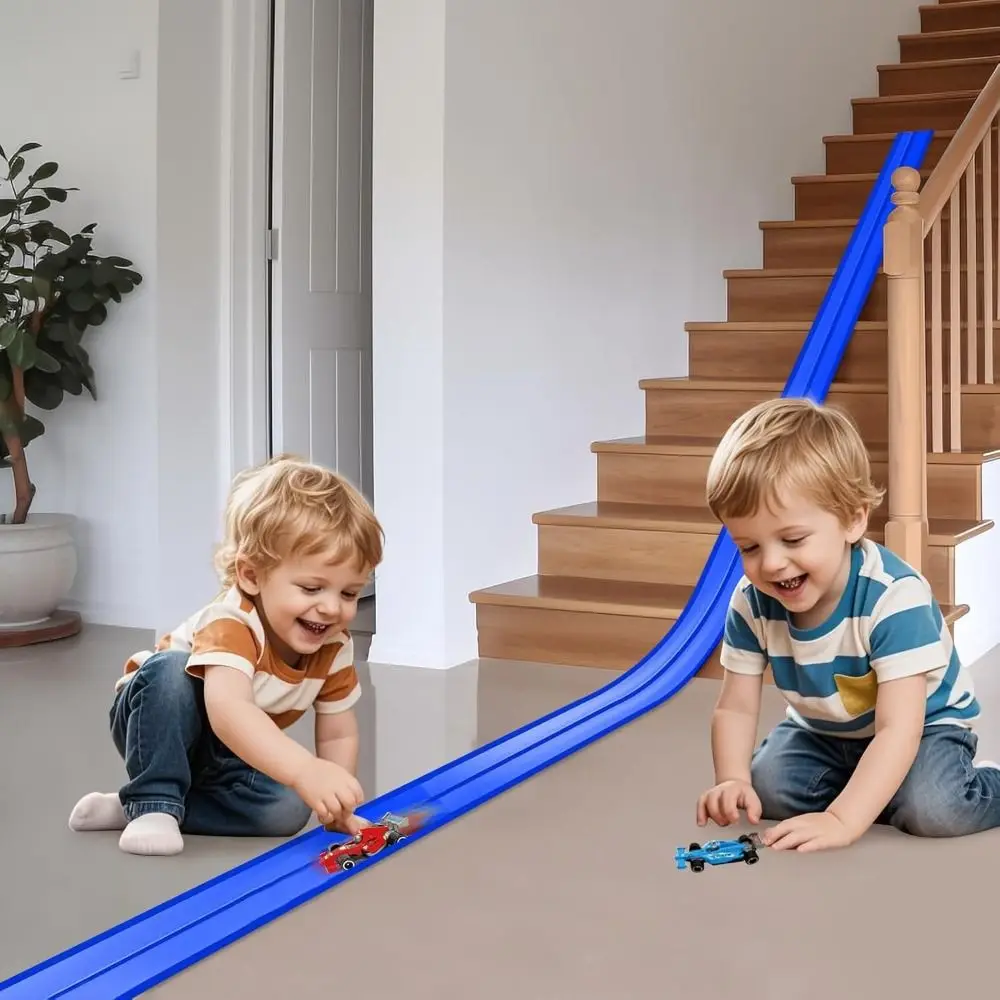 لعبة مسار سباق مرنة قابلة للانحناء مع أكواب شفط لعبة سيارة مسار السباق باللون الأزرق المحمولة #3