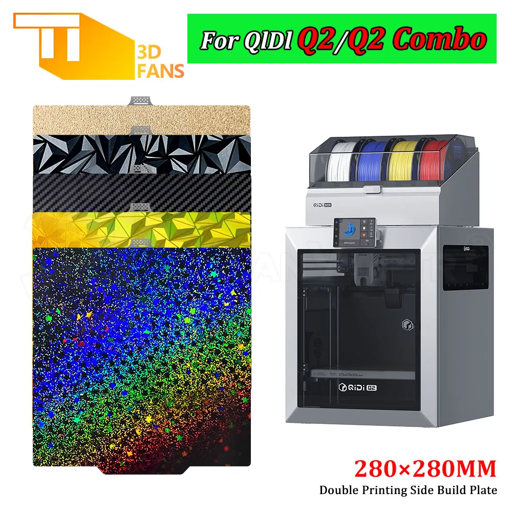 

Встроенная пластина 280x280 мм для QIDI Q2/Q2 Combo, двухсторонний пружинный стальной лист, гладкая горячая кровать PEI PEO PET PEY для деталей 3D-принтера