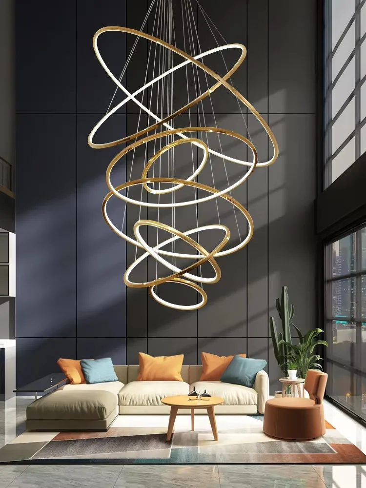 

Art Deco LED Stainless Steel Golden Silver Ring Hanging Lamps Lustre Pendant Light Suspension Luminaire Lampen For Staircase
